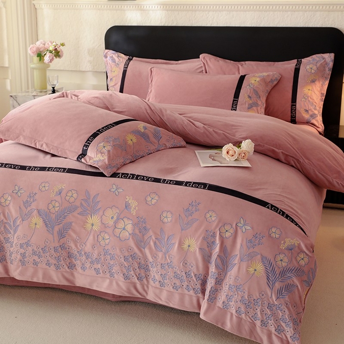 唐人居 2025新款宝宝绒绣花四件套-塞纳河畔 塞纳河畔-豆沙