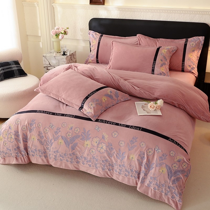 91家纺网 家纺一手货源 找家纺 唐人居 2025新款宝宝绒绣花四件套-塞纳河畔 塞纳河畔-豆沙