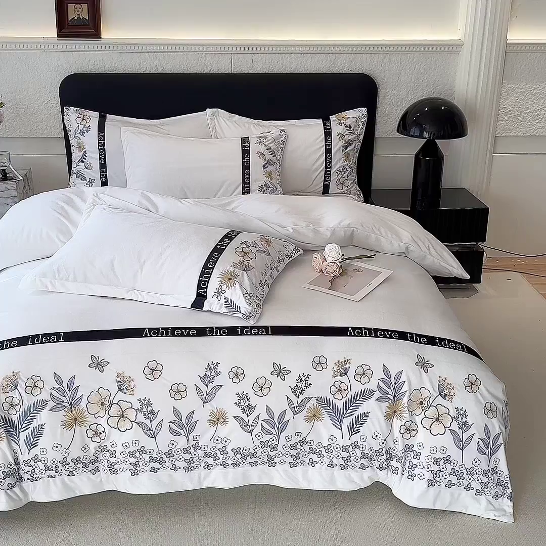 91家纺网 家纺一手货源 找家纺 唐人居 2025新款宝宝绒绣花四件套-塞纳河畔 塞纳河畔-米白