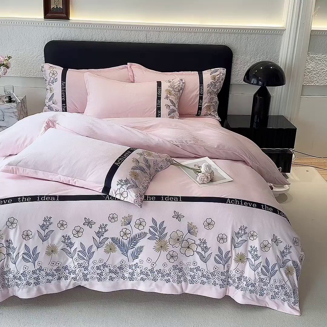 91家纺网 家纺一手货源 找家纺 唐人居 2025新款宝宝绒绣花四件套-塞纳河畔 塞纳河畔-浅粉