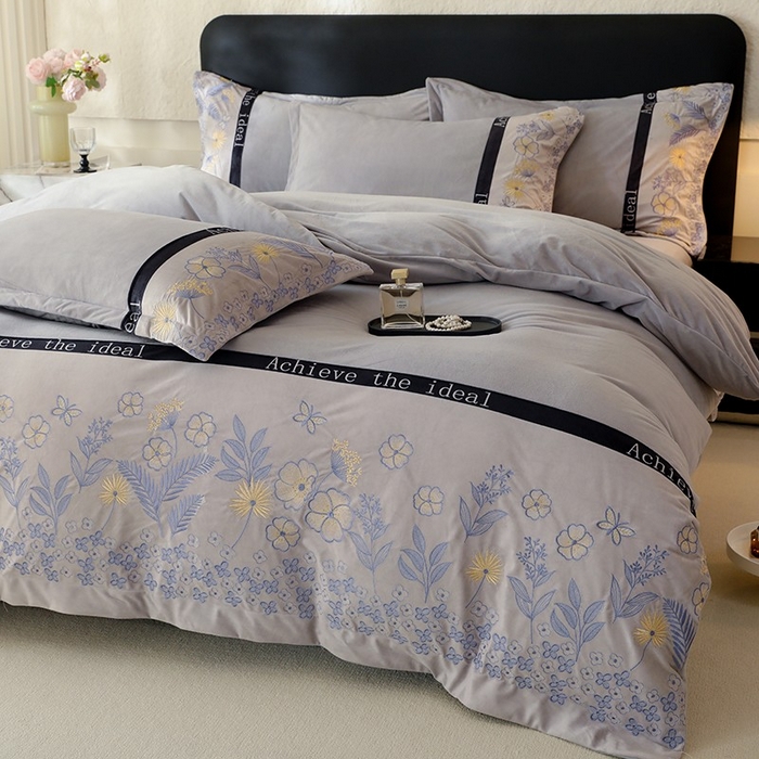 唐人居 2025新款宝宝绒绣花四件套-塞纳河畔 塞纳河畔-浅灰