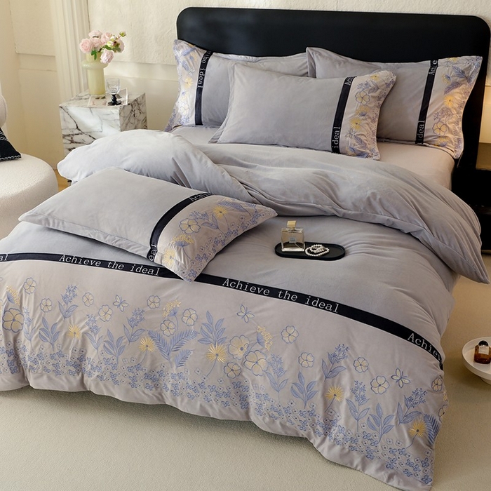 91家纺网 家纺一手货源 找家纺 唐人居 2025新款宝宝绒绣花四件套-塞纳河畔 塞纳河畔-浅灰