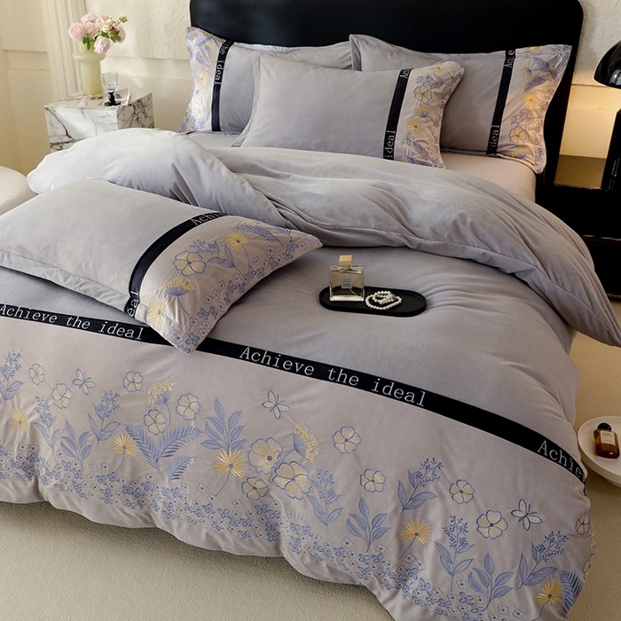 91家纺网 家纺一手货源 找家纺 唐人居 2025新款宝宝绒绣花四件套-塞纳河畔 塞纳河畔-浅灰