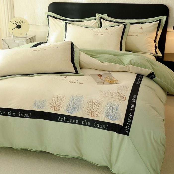 唐人居 2025新款宝宝绒绣花四件套-塞纳河畔 塞纳河畔-浅绿