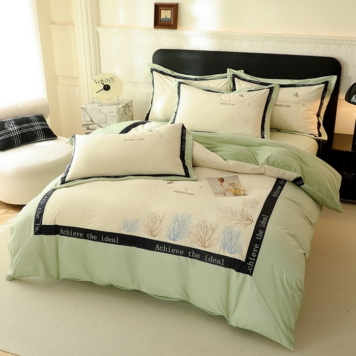 91家纺网 家纺一手货源 找家纺 唐人居 2025新款宝宝绒绣花四件套-塞纳河畔 塞纳河畔-浅绿