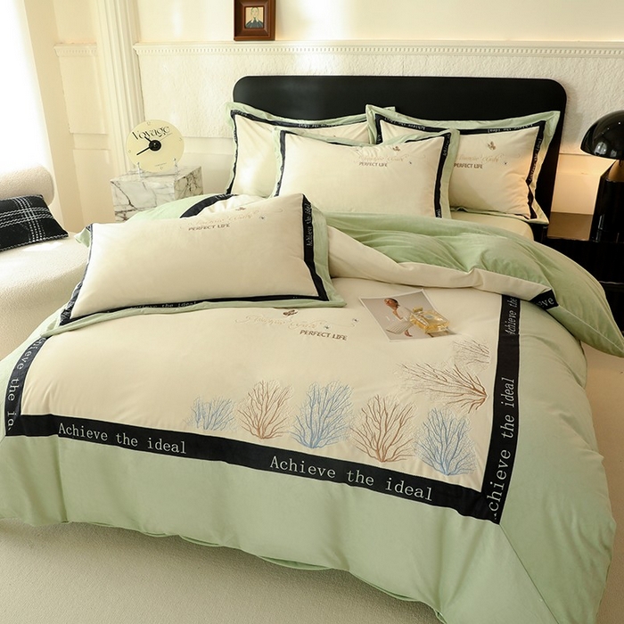 91家纺网 家纺一手货源 找家纺 唐人居 2025新款宝宝绒绣花四件套-塞纳河畔 塞纳河畔-浅绿