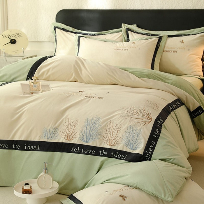 91家纺网 家纺一手货源 找家纺 唐人居 2025新款宝宝绒绣花四件套-塞纳河畔 塞纳河畔-浅绿