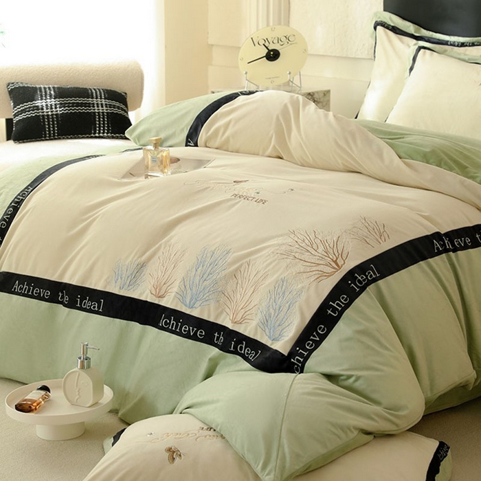 91家纺网 家纺一手货源 找家纺 唐人居 2025新款宝宝绒绣花四件套-塞纳河畔 塞纳河畔-浅绿