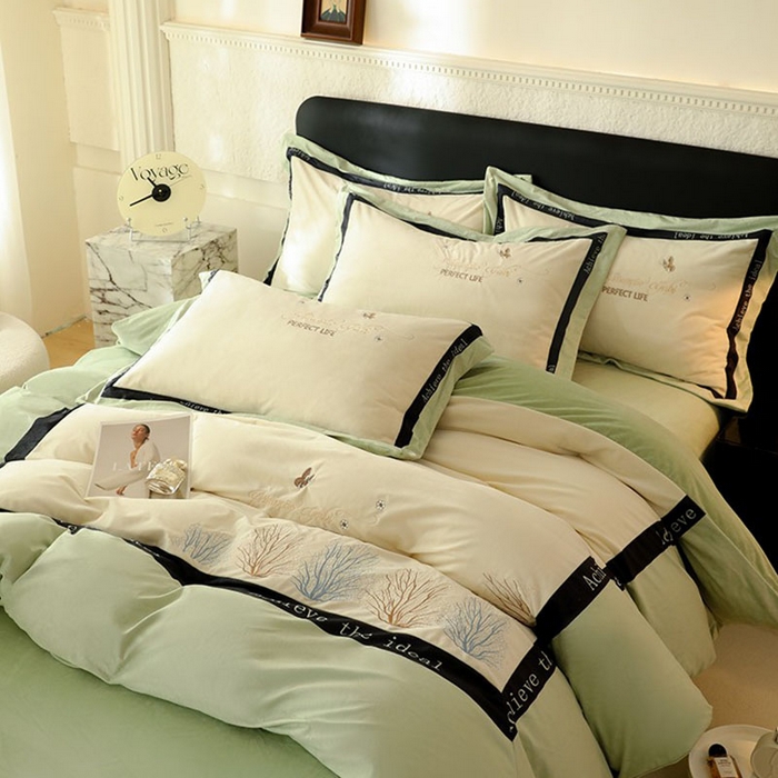 91家纺网 家纺一手货源 找家纺 唐人居 2025新款宝宝绒绣花四件套-塞纳河畔 塞纳河畔-浅绿