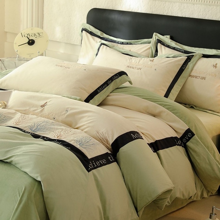 91家纺网 家纺一手货源 找家纺 唐人居 2025新款宝宝绒绣花四件套-塞纳河畔 塞纳河畔-浅绿