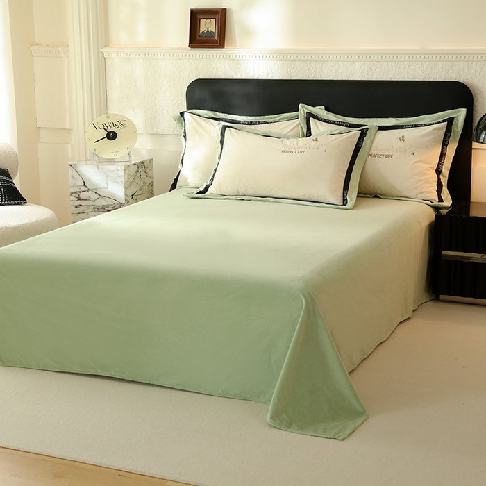 91家纺网 家纺一手货源 找家纺 唐人居 2025新款宝宝绒绣花四件套-塞纳河畔 塞纳河畔-浅绿