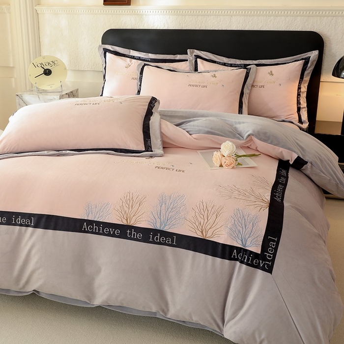 唐人居 2025新款宝宝绒绣花四件套-塞纳河畔 塞纳河畔-紫粉