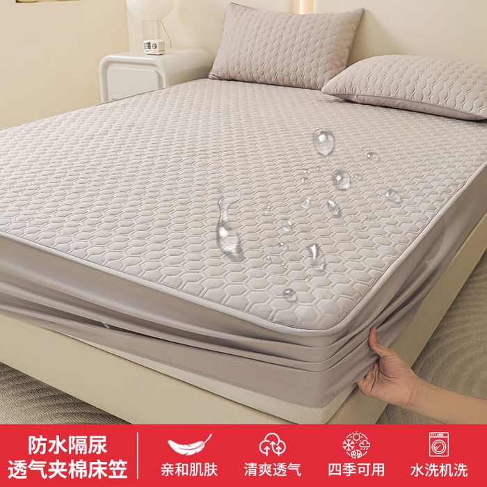 91家纺网 家纺一手货源 找家纺 （总）小米枕芯 2025新款磨毛舒适夹棉防水床笠六边形菱格防水床笠