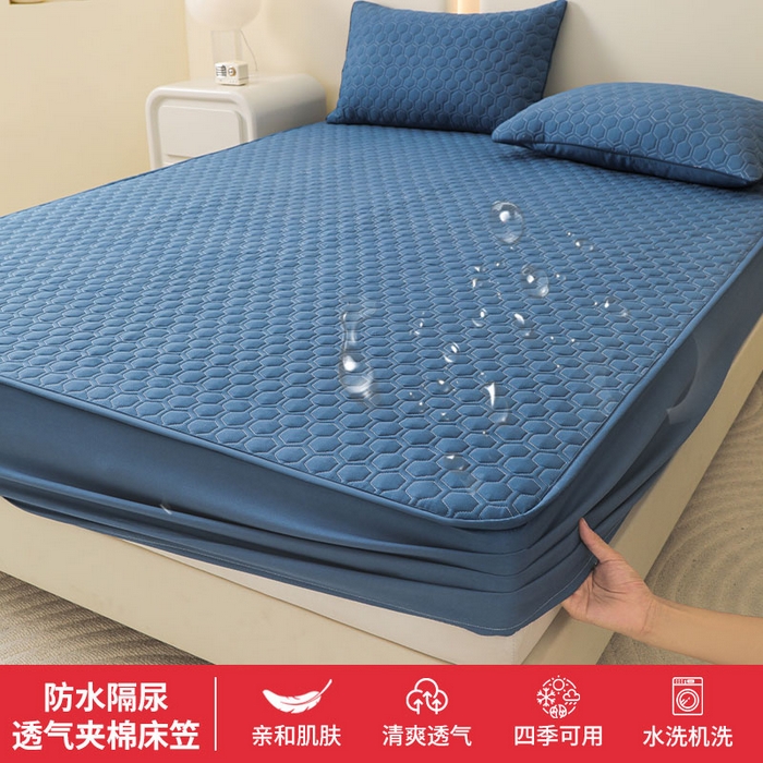91家纺网 家纺一手货源 找家纺 （总）小米枕芯 2025新款磨毛舒适夹棉防水床笠六边形菱格防水床笠