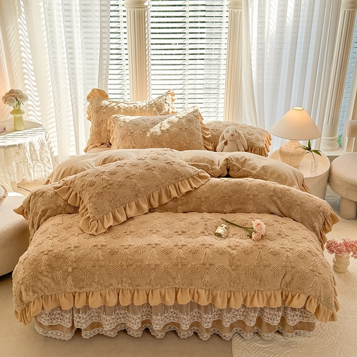 91家纺网 家纺一手货源 找家纺 （总）唐人居 2025新款雕花花边兔毛绒床裙四件套