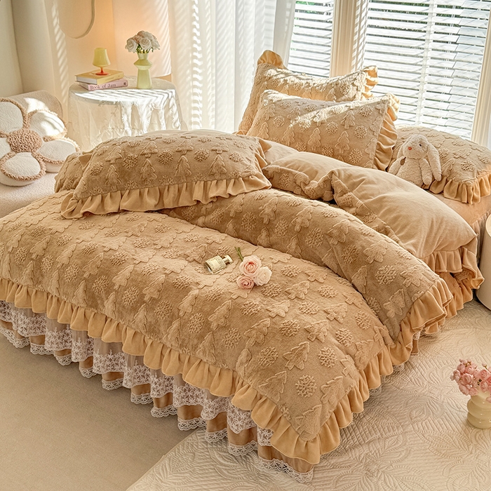 91家纺网 家纺一手货源 找家纺 （总）唐人居 2025新款雕花花边兔毛绒床裙四件套