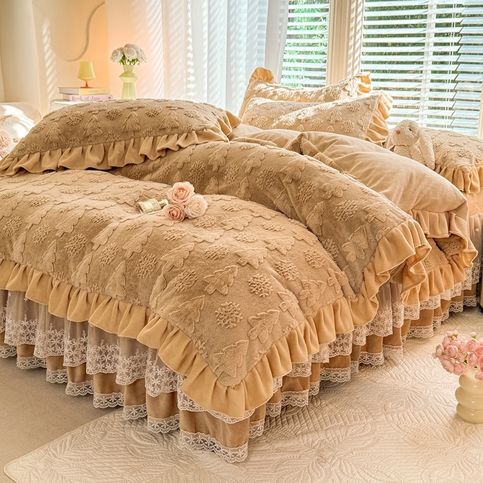 91家纺网 家纺一手货源 找家纺 （总）唐人居 2025新款雕花花边兔毛绒床裙四件套