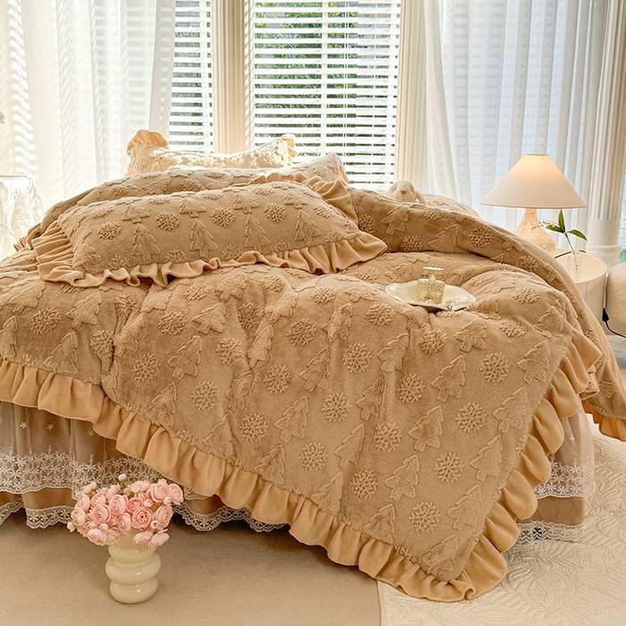 91家纺网 家纺一手货源 找家纺 （总）唐人居 2025新款雕花花边兔毛绒床裙四件套