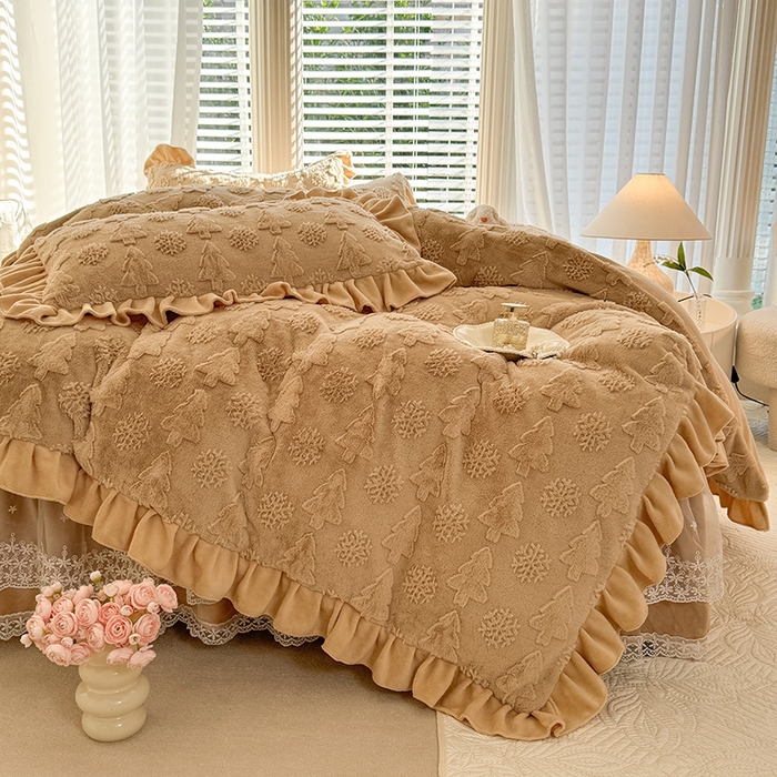 91家纺网 家纺一手货源 找家纺 （总）唐人居 2025新款雕花花边兔毛绒床裙四件套