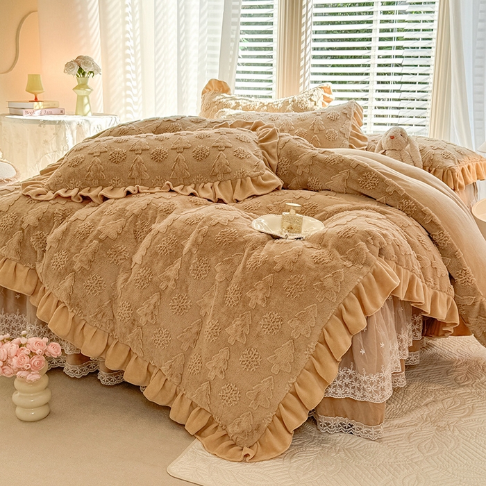 91家纺网 家纺一手货源 找家纺 （总）唐人居 2025新款雕花花边兔毛绒床裙四件套