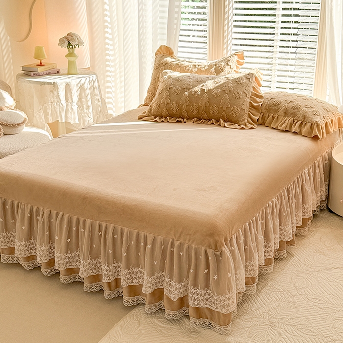 91家纺网 家纺一手货源 找家纺 （总）唐人居 2025新款雕花花边兔毛绒床裙四件套