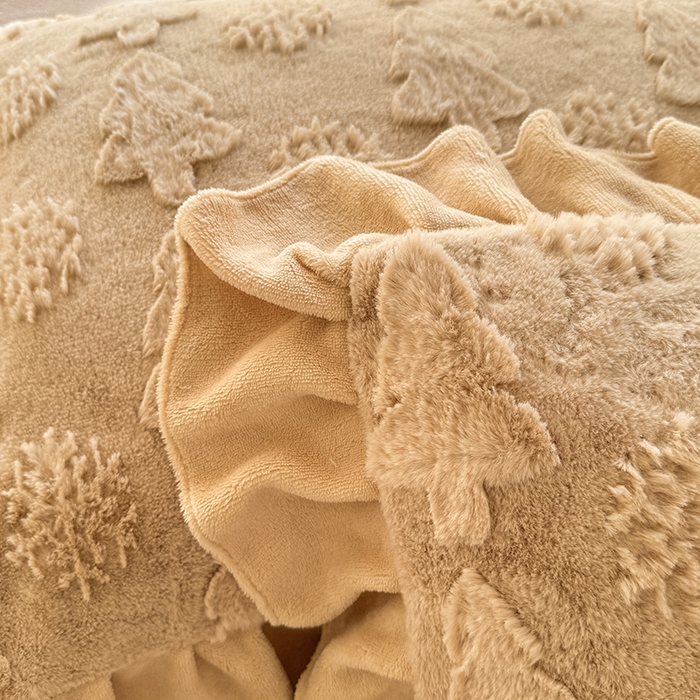 91家纺网 家纺一手货源 找家纺 唐人居 2025新款雕花花边兔毛绒床裙四件套 小树林-卡其