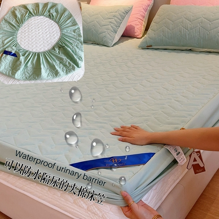 91家纺网 家纺一手货源 找家纺 （总）兜米2025新品供跨境外贸A类防水隔尿夹棉床笠加厚席梦思床垫保护罩