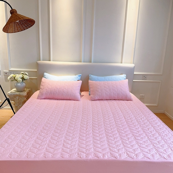 91家纺网 家纺一手货源 找家纺 兜米2025新品供跨境外贸A类防水隔尿夹棉床笠加厚席梦思床垫保护罩 粉色
