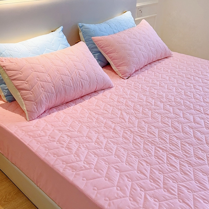 91家纺网 家纺一手货源 找家纺 兜米2025新品供跨境外贸A类防水隔尿夹棉床笠加厚席梦思床垫保护罩 粉色