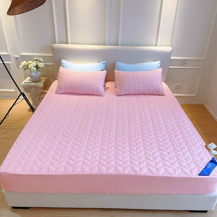 91家纺网 家纺一手货源 找家纺 兜米2025新品供跨境外贸A类防水隔尿夹棉床笠加厚席梦思床垫保护罩 粉色
