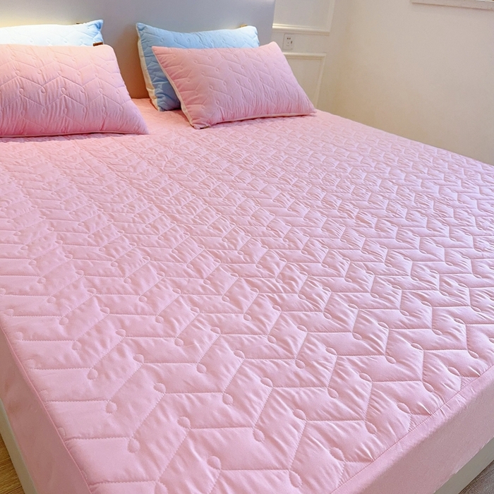 91家纺网 家纺一手货源 找家纺 兜米2025新品供跨境外贸A类防水隔尿夹棉床笠加厚席梦思床垫保护罩 粉色