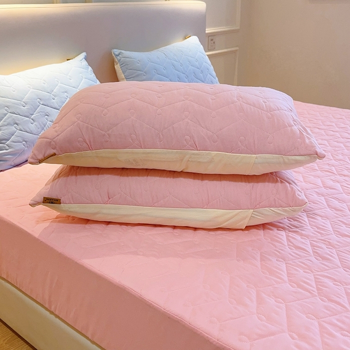 91家纺网 家纺一手货源 找家纺 兜米2025新品供跨境外贸A类防水隔尿夹棉床笠加厚席梦思床垫保护罩 粉色