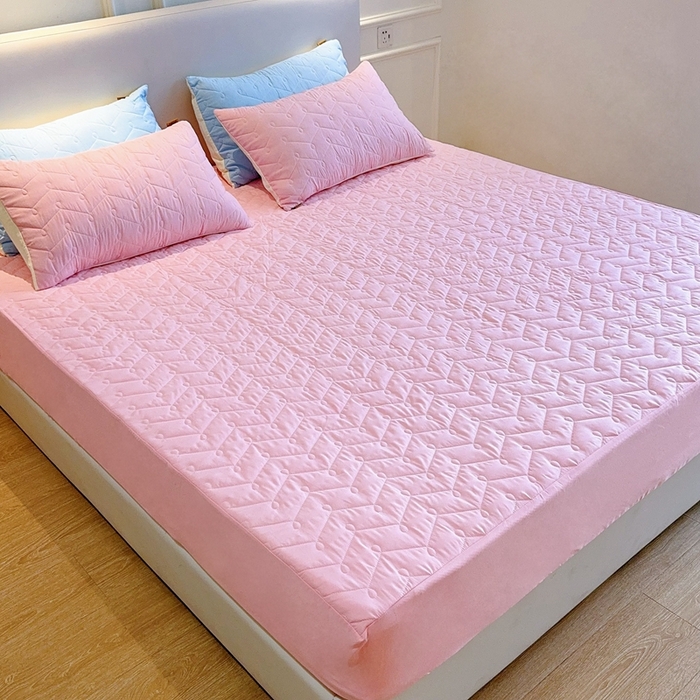 91家纺网 家纺一手货源 找家纺 兜米2025新品供跨境外贸A类防水隔尿夹棉床笠加厚席梦思床垫保护罩 粉色