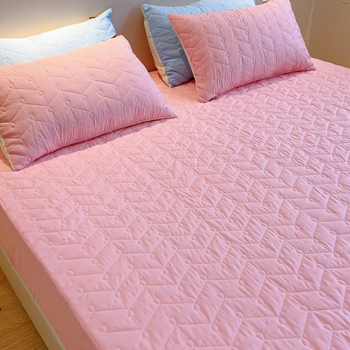 91家纺网 家纺一手货源 找家纺 兜米2025新品供跨境外贸A类防水隔尿夹棉床笠加厚席梦思床垫保护罩 粉色