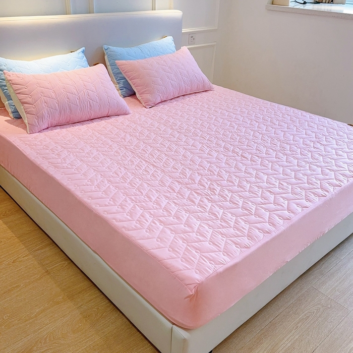 91家纺网 家纺一手货源 找家纺 兜米2025新品供跨境外贸A类防水隔尿夹棉床笠加厚席梦思床垫保护罩 粉色