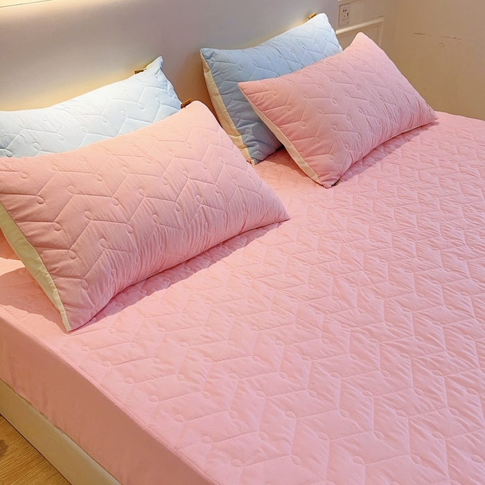 91家纺网 家纺一手货源 找家纺 兜米2025新品供跨境外贸A类防水隔尿夹棉床笠加厚席梦思床垫保护罩 粉色