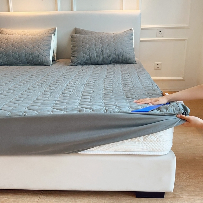 91家纺网 家纺一手货源 找家纺 兜米2025新品供跨境外贸A类防水隔尿夹棉床笠加厚席梦思床垫保护罩 灰色