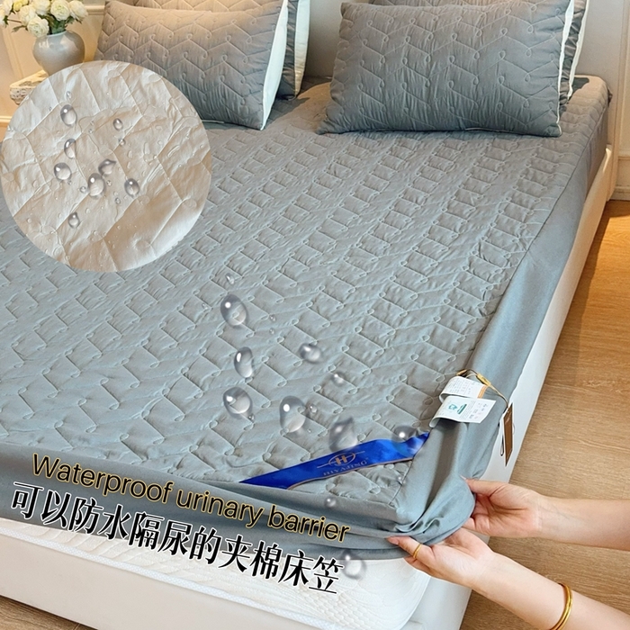 兜米2025新品供跨境外贸A类防水隔尿夹棉床笠加厚席梦思床垫保护罩 灰色