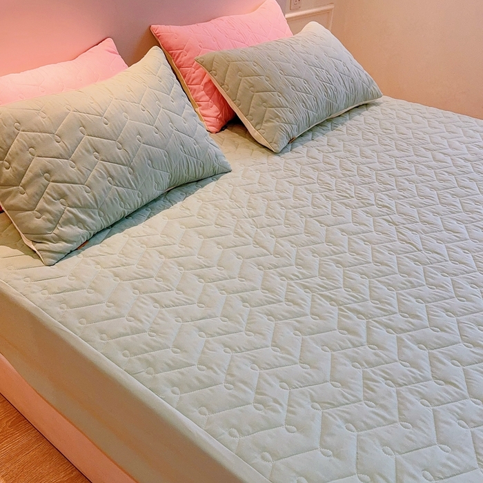 91家纺网 家纺一手货源 找家纺 兜米2025新品供跨境外贸A类防水隔尿夹棉床笠加厚席梦思床垫保护罩 清新绿