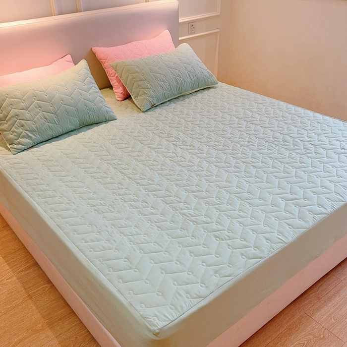 91家纺网 家纺一手货源 找家纺 兜米2025新品供跨境外贸A类防水隔尿夹棉床笠加厚席梦思床垫保护罩 清新绿