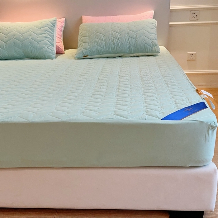 91家纺网 家纺一手货源 找家纺 兜米2025新品供跨境外贸A类防水隔尿夹棉床笠加厚席梦思床垫保护罩 清新绿