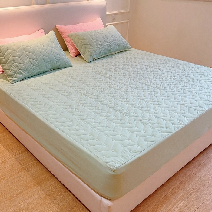 91家纺网 家纺一手货源 找家纺 兜米2025新品供跨境外贸A类防水隔尿夹棉床笠加厚席梦思床垫保护罩 清新绿