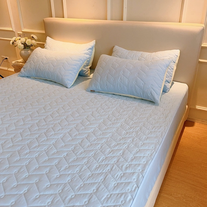 91家纺网 家纺一手货源 找家纺 兜米2025新品供跨境外贸A类防水隔尿夹棉床笠加厚席梦思床垫保护罩 天蓝