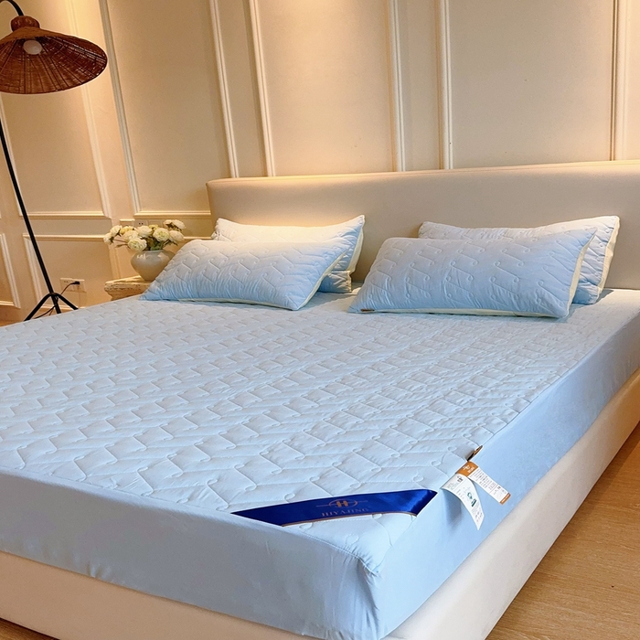 91家纺网 家纺一手货源 找家纺 兜米2025新品供跨境外贸A类防水隔尿夹棉床笠加厚席梦思床垫保护罩 天蓝