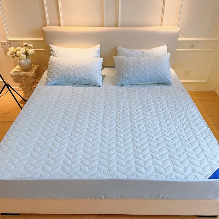 91家纺网 家纺一手货源 找家纺 兜米2025新品供跨境外贸A类防水隔尿夹棉床笠加厚席梦思床垫保护罩 天蓝