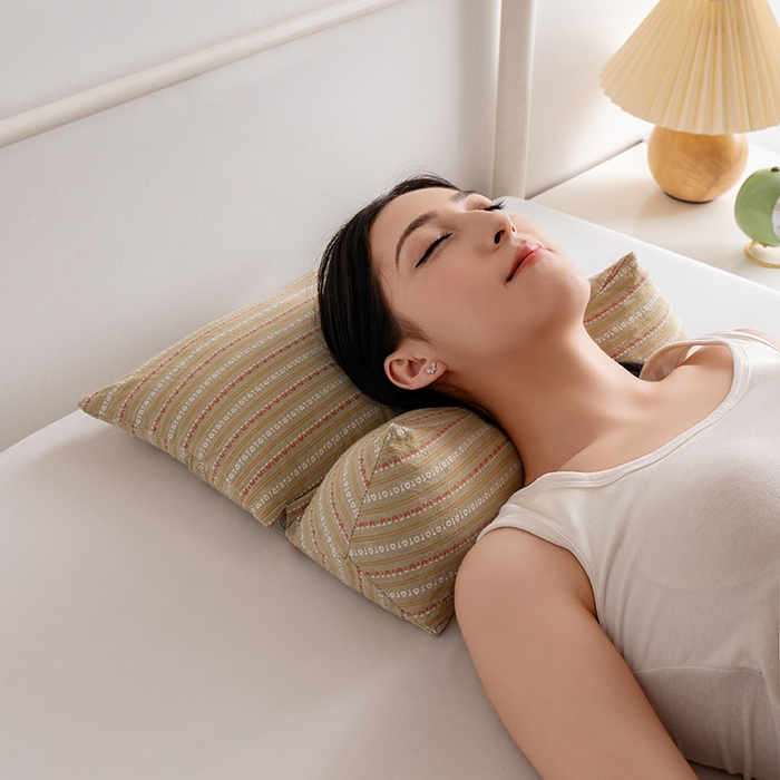 91家纺网 家纺一手货源 找家纺 小米枕芯 2025新款全棉水洗棉组合荞麦枕 枕头枕芯 可拆卸的三角组合枕 卡其