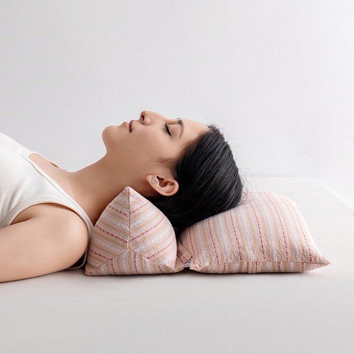 91家纺网 家纺一手货源 找家纺 小米枕芯 2025新款全棉水洗棉组合荞麦枕 枕头枕芯 可拆卸的三角组合枕 樱花粉