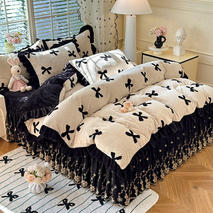 91家纺网 家纺一手货源 找家纺 （总）唐人居 2025新款高克重阳离子绒花边雕花套件