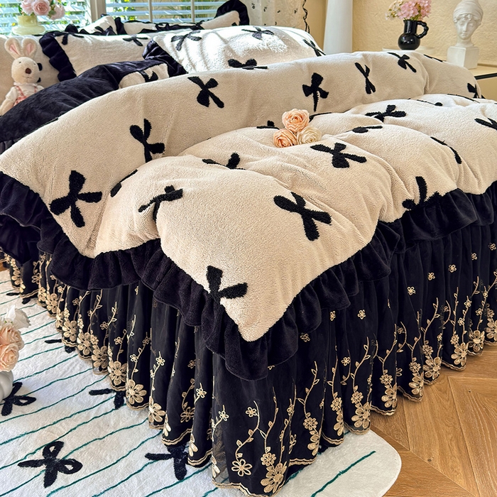 91家纺网 家纺一手货源 找家纺 （总）唐人居 2025新款高克重阳离子绒花边雕花套件