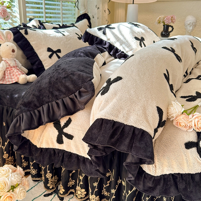 91家纺网 家纺一手货源 找家纺 （总）唐人居 2025新款高克重阳离子绒花边雕花套件